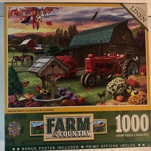 MasterPieces Farm & Country 1000~Pc Linen Jigsaw Puzzle HARVEST RANCH
